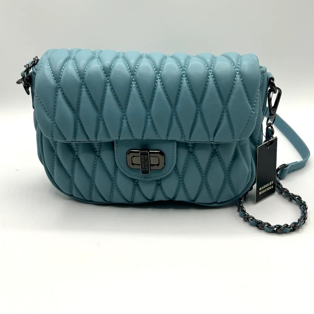 NEW with Tags Badgley Mischka Quilted Women's Crossbody Bag ikkn Teal MSRP $149